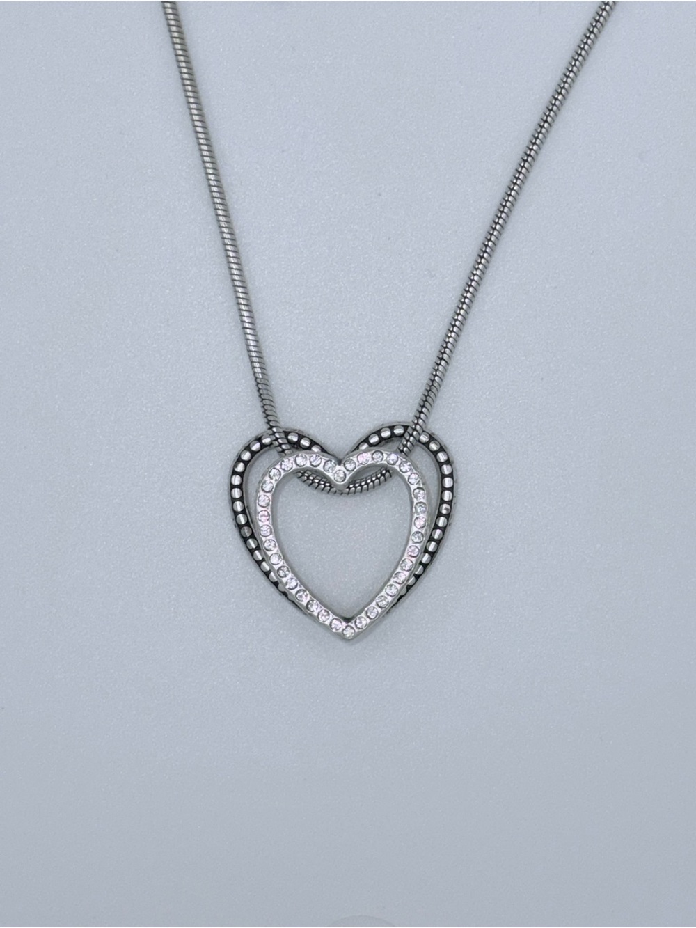 RETIRED BRIGHTON sterling silver Heart Pendant Necklace with Crystal Accents - Picture 2 of 3